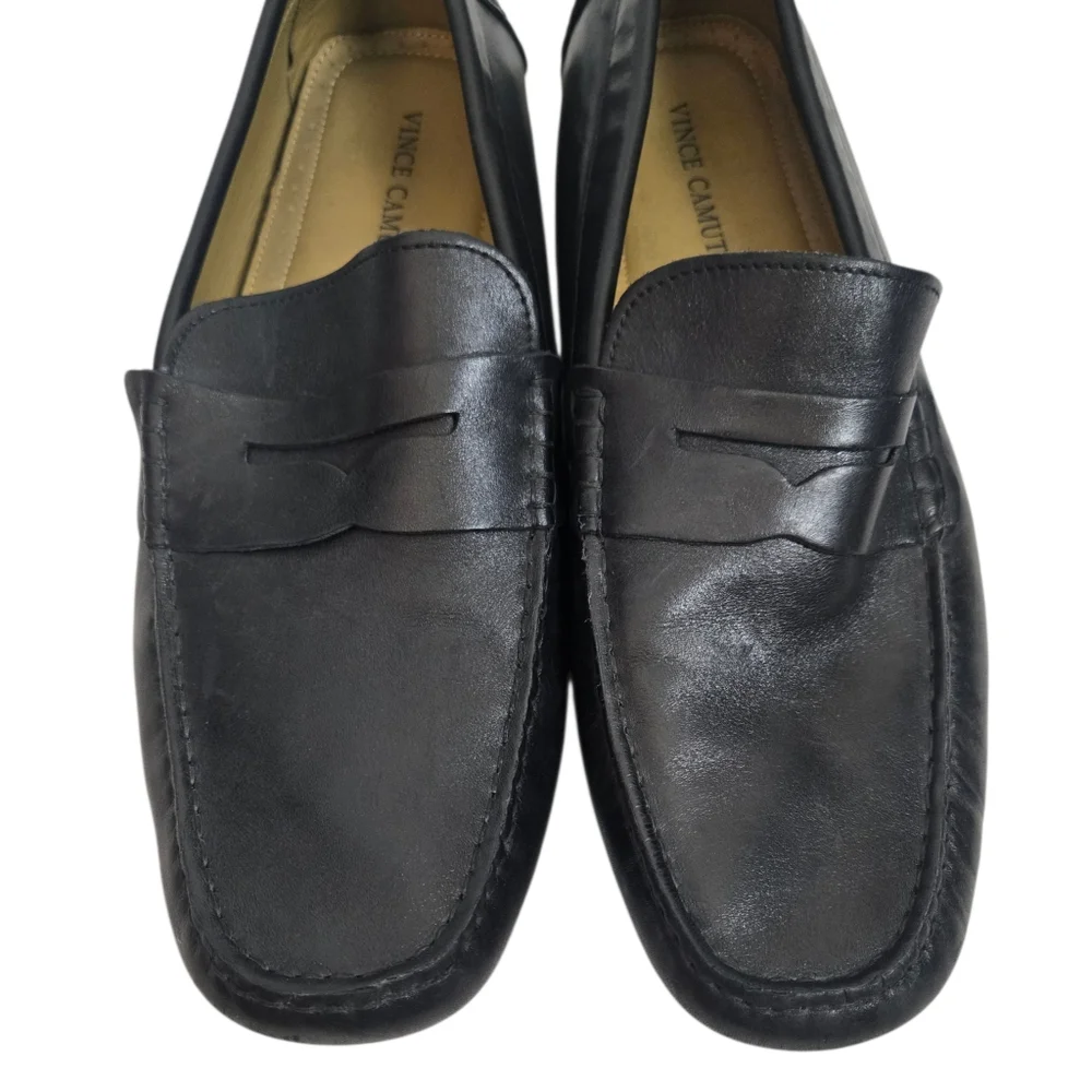 Vince Camuto Mens Black Leather Slip-On Penny Loafers